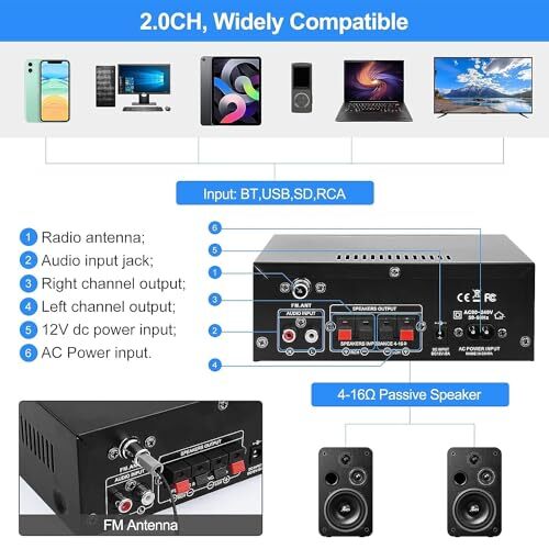 AK45 Pro Amplifier Home Audio Bluetooth 5.0 HiFi Stereo Amplifier Rated Power - Picture 4 of 7