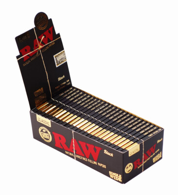 1 Box (25 Heftchen) RAW Black Single Wide Doublewindow ultradünne Regular Papers
