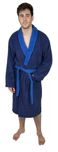Mens Bathrobe Terry Cotton Cloth Robe Shawl Collar Bathrobe Contrast Design - Picture 11 of 37