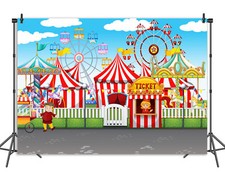 Cartoon Amusement Park Ferris Wheel Backdrop Circus Carnival Kids Party Backdrop