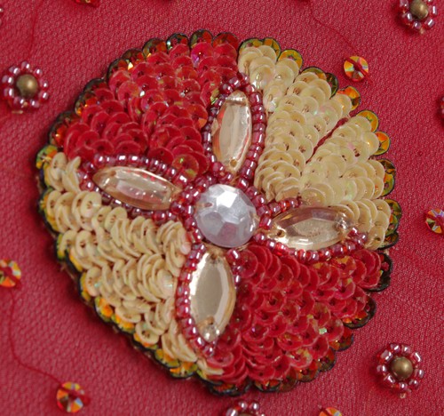 Sushila Vintage Red Heavy Dupatta Pure Georgette Silk Hand Beaded Long Stole - Picture 6 of 10
