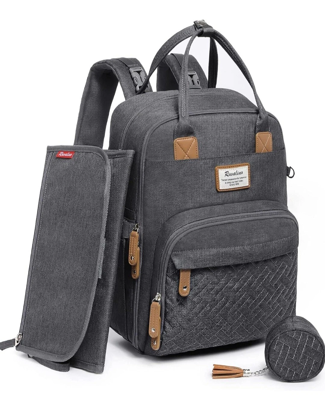 Ruvalino Nappy Changing Backpack With Mat, Multifunction Travel Backpack Gray