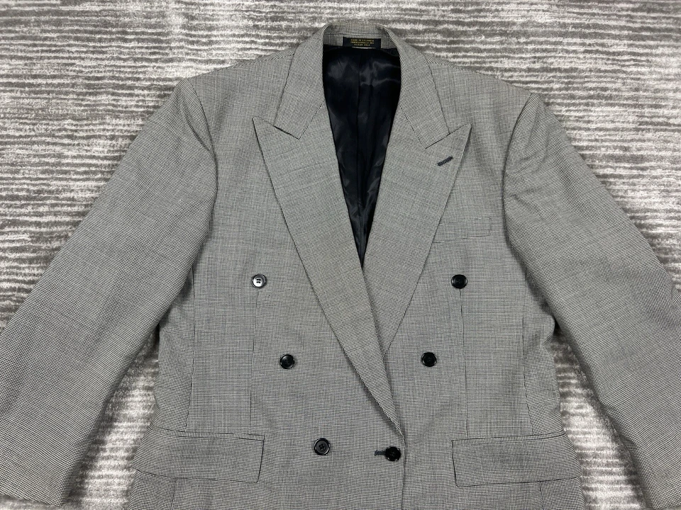 Gianfranco Ruffini 意大利西装外套男式 42 R 灰色千鸟格羊毛双排扣 — 第 2/4 张图片
