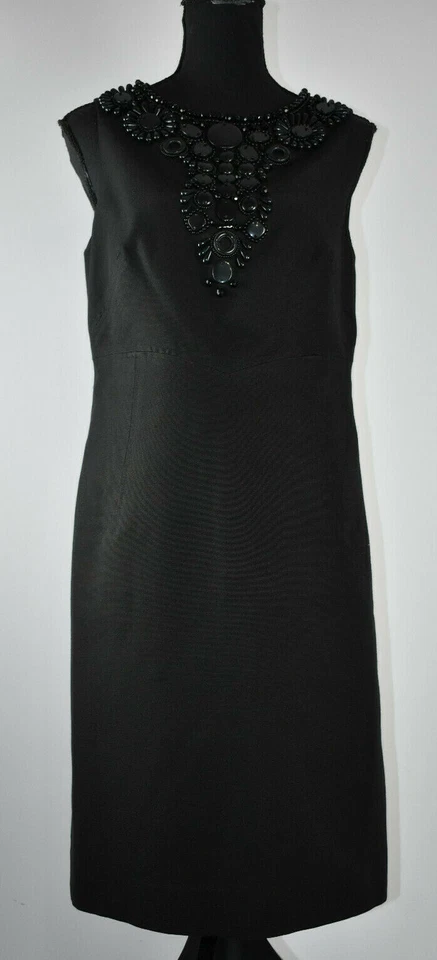 Per Se Sz 8 Sleeveless Black Sheath Cocktail Dress Embellished Collar Lined 10UK Foto 3 de 4