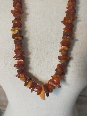 Collier Ancien En Ambre Baltique Naturel - 70cm, 80g, Doré Opaque, Occasion Sans Traitement