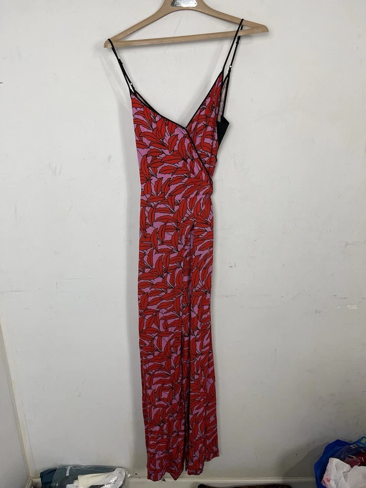 Diane Von Furstenberg Womens Jumpsuit 6 Red Floral Wrap Sexy Date Night Travel - Image 2 of 4