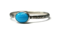 Oval Arizona Turquoise Ring Beaded Skinny Band 925 Sterling E-W 3-8