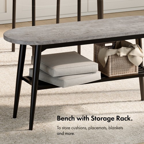 Dining Room Set, Grey Conrete Effect Dining Table, Chairs & Bench Set, Vonhaus - Picture 4 of 11