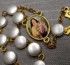 Vintage Rosary St Therese Of Lisieux Chaplet White Beads Christian H78