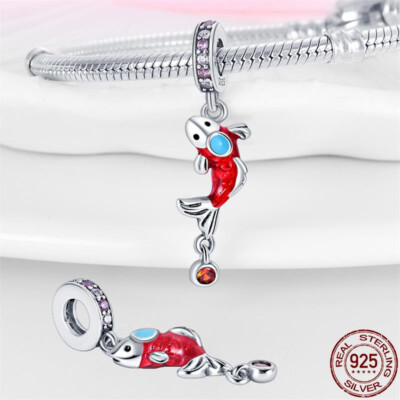Rote Emaille Koi Karpfen Fisch Ozean Meer Haustier Tier Charm 925 Sterling Silber