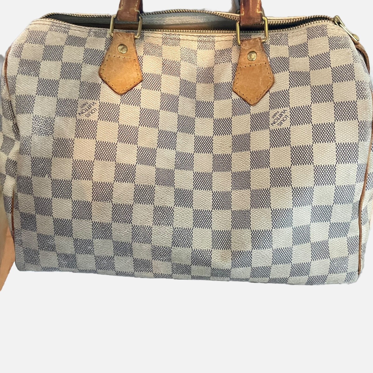 Louis Vuitton SPEEDY 25 Handbag White Damier Azur Canvas Bag | eBay