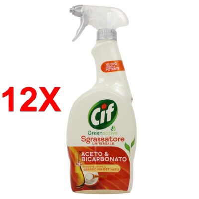 12 X Cif Spray Green Active Sgrassatore Universale Aceto E Bicarbonato 650 Ml
