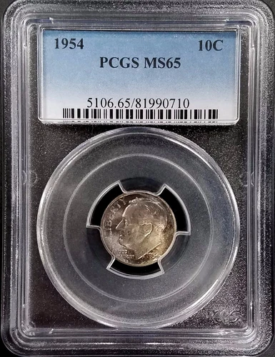 1954 Roosevelt Silver Dime certified MS 65 by PCGS! Beautiful toning!