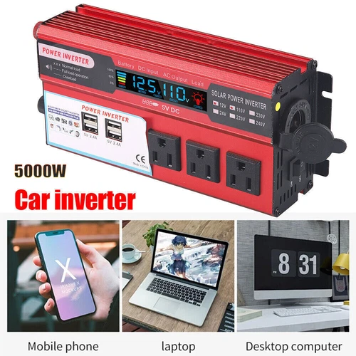 5000W Car Power Inverter DC 12V To AC 110V Pure Sine Wave Solar Converter 4 USB - Picture 1 of 11