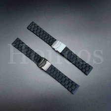 20 22 24 MM Black Silicone Rubber Watch Band Strap Deployment Clasp Buckle USA