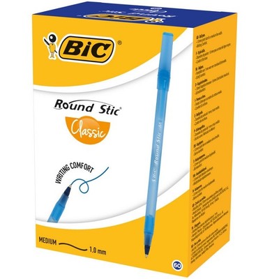 Ручка шар BIC round stic набор 60шт, корпус голубой, 893212, синие (3086123256378)