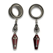 316L Stainless Steel Dangle Plugs with Bat and Coffin (PS-273) gauges plugs