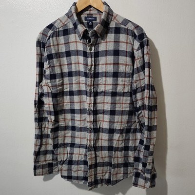 Croft & Barrow Plaid Flannel Button Down Gray Navy Red Men's Size M