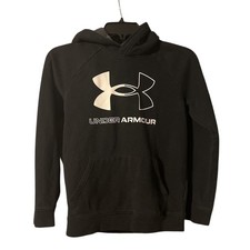 Under Armour Youth Medium Black Logo Hoodie Camo Lined Hood Pullover Sweatshirt