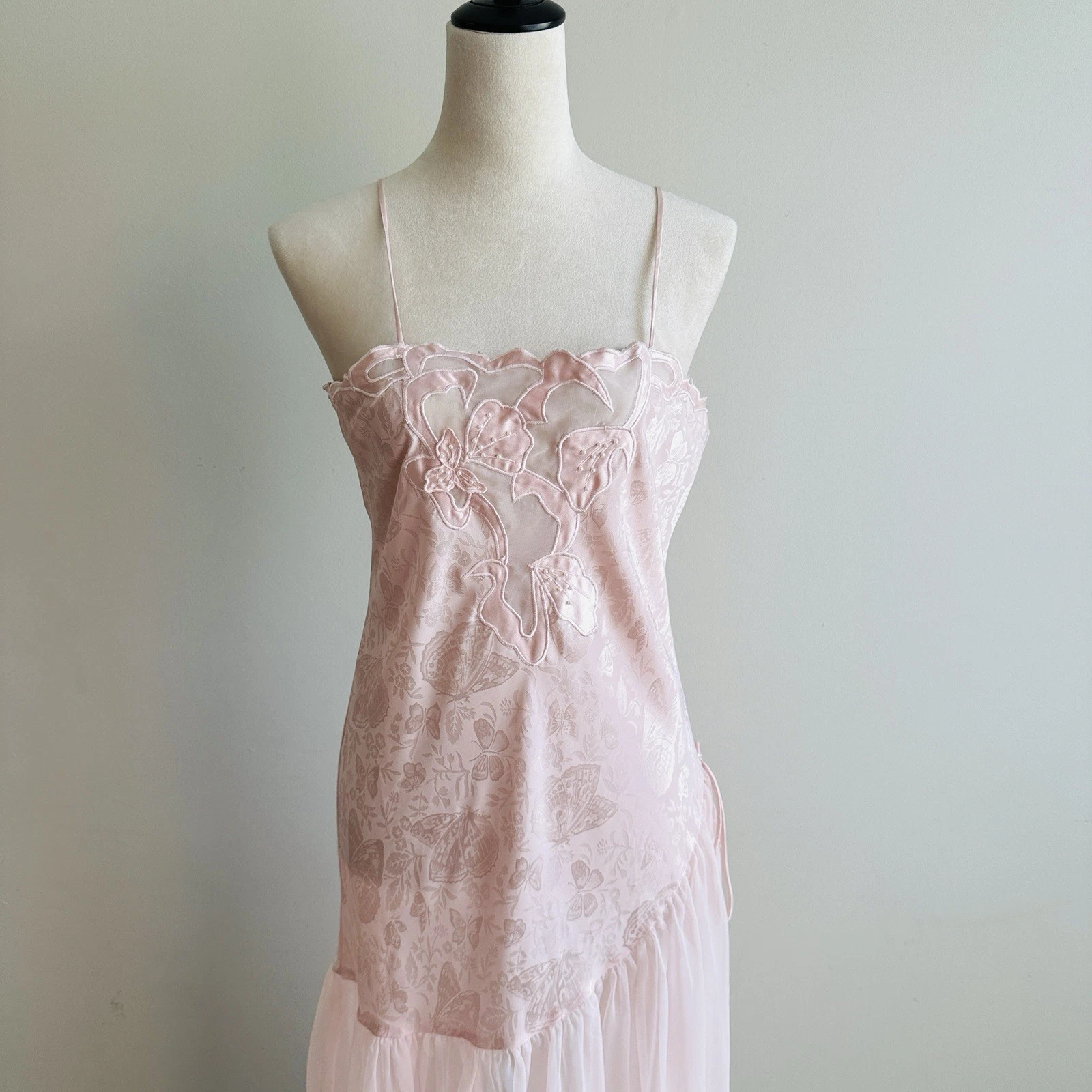 UNDERCOVER Abito slip Victoria’s Secret etichetta oro pizzo trasparente maxi lingerie Y2K Fairycore M