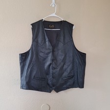 Scully Mens Black Genuine Leather Western Vest Size 52 Button Front Yoke Detail