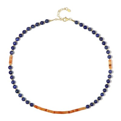 Cavill Silberhalskette Riya 925 Sterling Vergoldet Lapis Aventurin 45cm