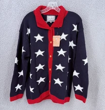 New Vintage 90's Cotton Salsa Hand Loomed Cardigan Sweater Patriotic Womens XL