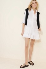 Madewell Doroda Dress M Bubble Hem Pinstripe Button Down 100% Cotton White Black