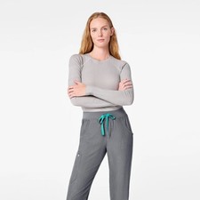 FIGS Hydro-Seamless Long Sleeve Underscrub Top Grey Heather Medium