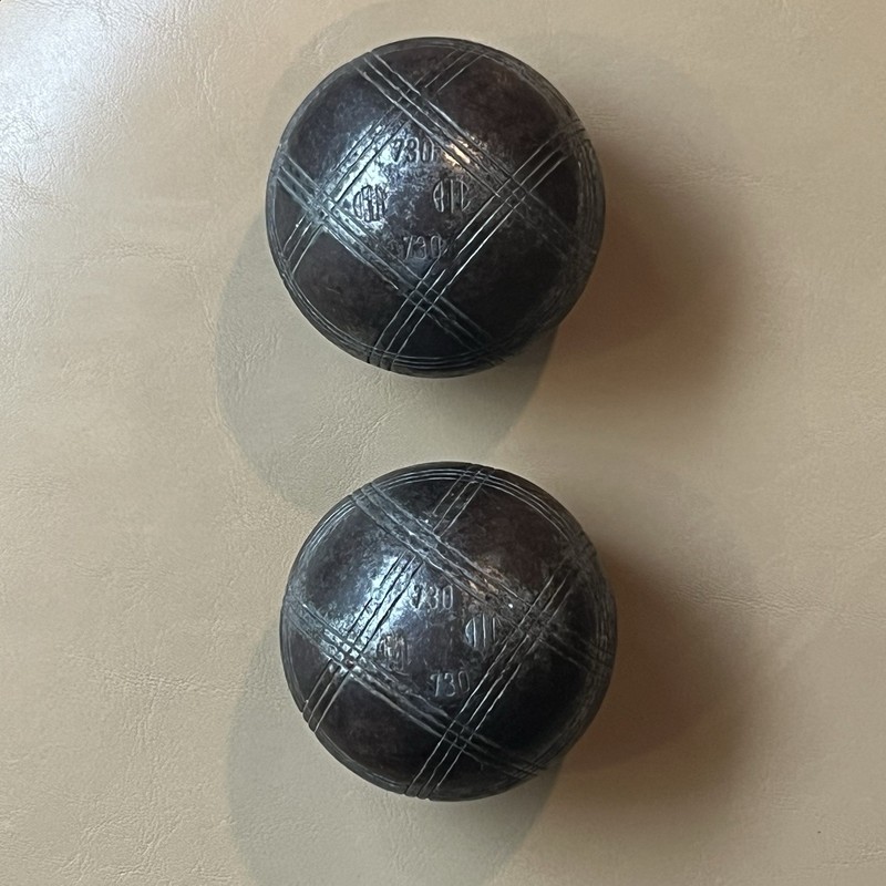 Vintage Obut Carbon Steel Pétanque Boules (2 Balls) Match 0 Batch 62, 730g