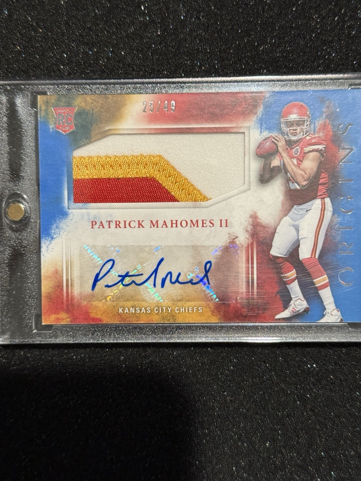 2017 Panini Origins Rookie Jumbo Patch Autograph Patrick Mahomes II #104 Blue/49