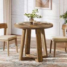 80cm Round Dining Table for 2-4, Farmhouse Wood Kitchen Table Small Coffee Table