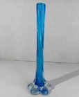 Vtg Art Murano Glass Bud Blue Vase Elephant Foot Twist Stem 11" Inch