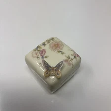 Vtg Porcelain Trinket Box - Takahashi - Flowers, Butterfly, Round Japan