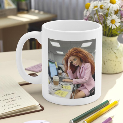 Funny Doll Face Mug, Disgusted Barbie Meme Coffee Cup