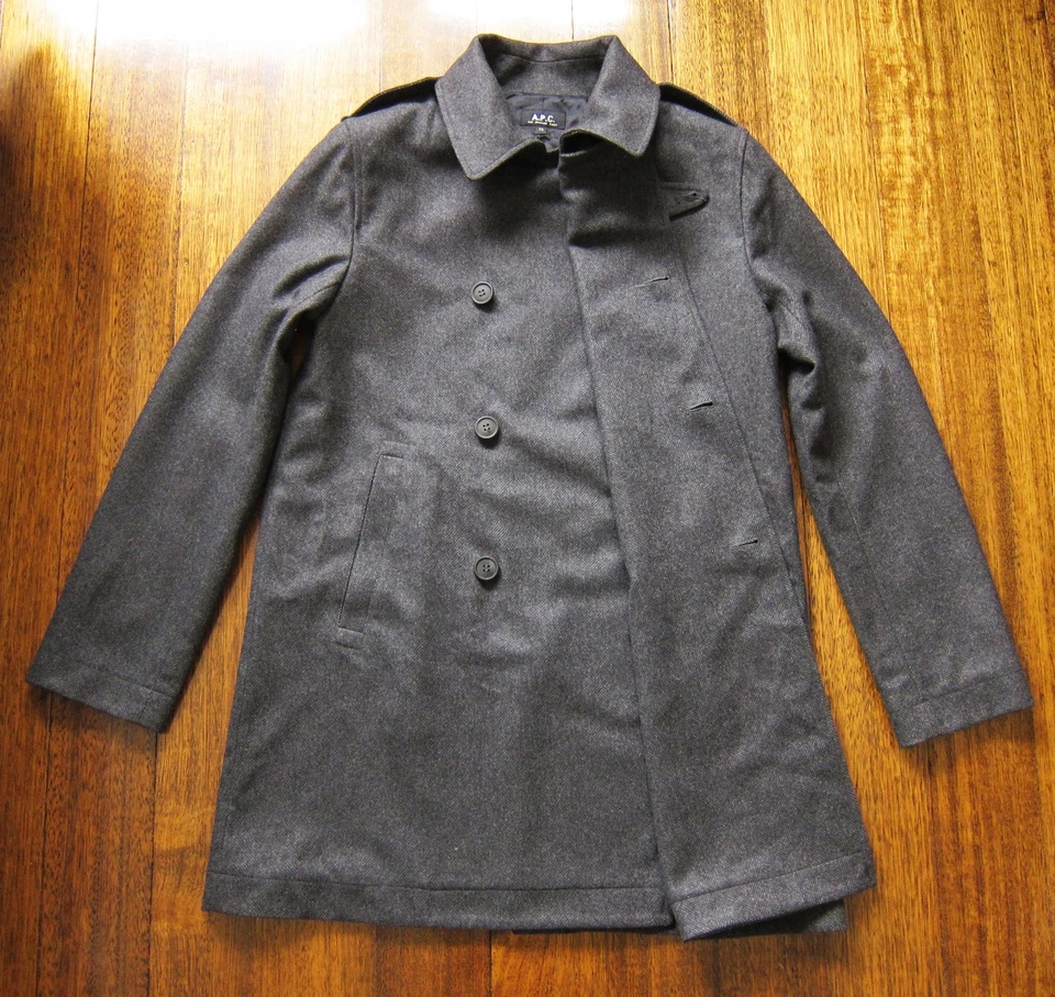 A.P.C Rue Madame Paris Men’s Grey Tweed Wool Double-Breasted Coat (Size XS) - Image 2 of 4