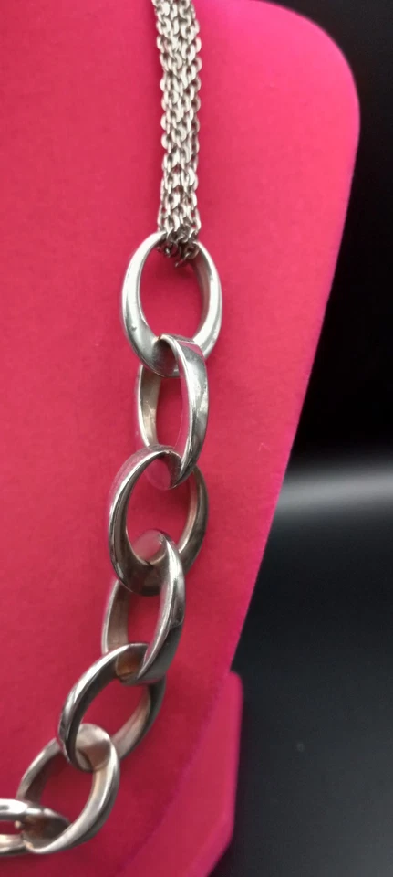 "Anillos ovalados gruesos tono plata ALFANI con cadena multihilo 18-21""/S"  Foto 4 de 4