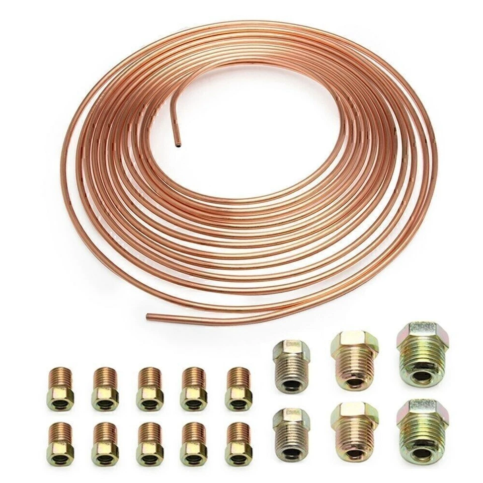Copper Nickel Brake Line Tubing Kit 3/16 OD 25 Ft Coil Roll all Size Fittings US - Image 2 of 4