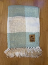 Alpaca Wool Peru throw blanket Teal Beige White Colors boho chic jacquard woven