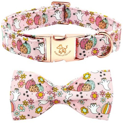Fall Dog Collar Halloween Flower Pumpkin Pet Bowtie Cotton Boys Girls Medium