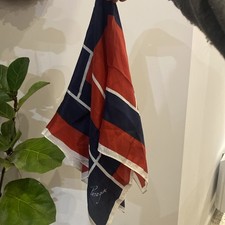 Vintage Square Scarf 65cm Red Navy 80  s European Design - Silk Or Blend