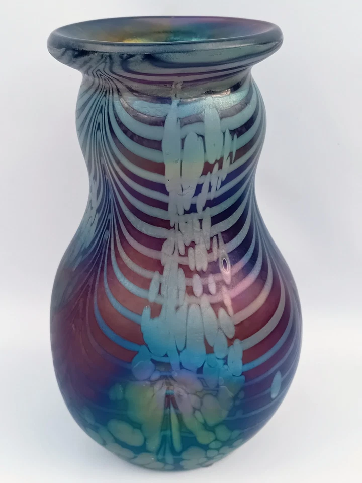 Seltene Glasvase Freiherr von Poschinger Petrolfarben Irisierend Kammzug - Bild 3 von 4