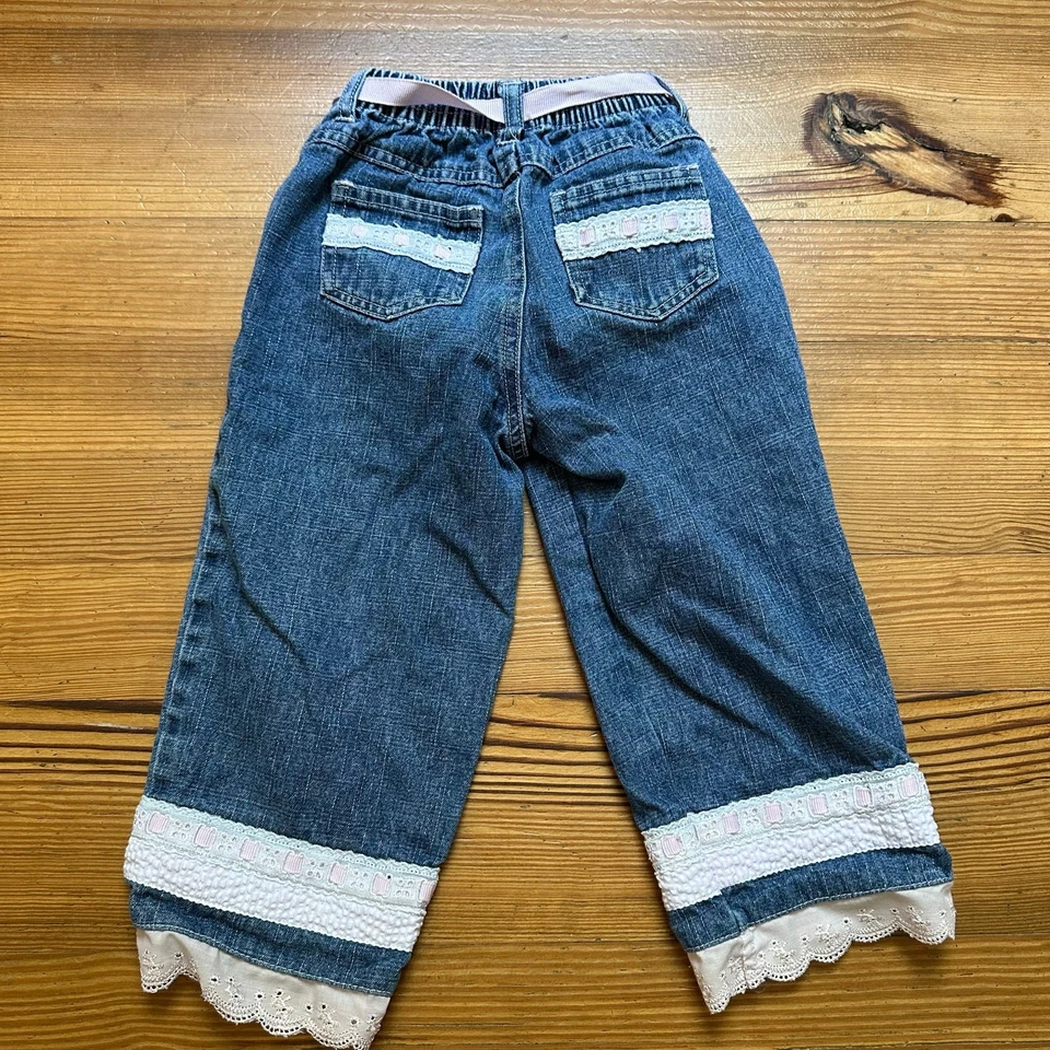 Bunny Business винтажные розовые кружевные джинсы Seersucker средней стирки широкие штанины РАЗМЕР 6 - Изображение 4 из 4