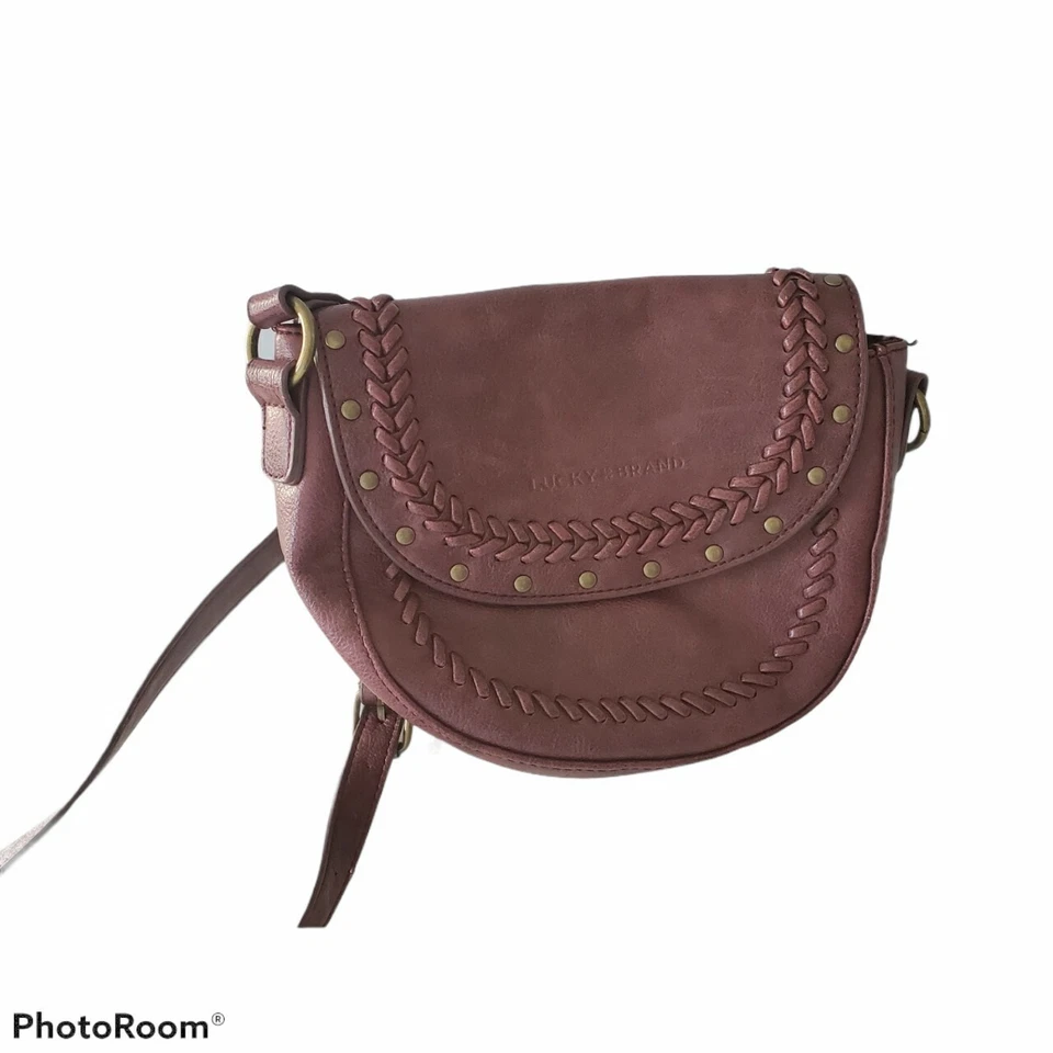 Lucky Brand Faux Leather Crossbody Purse Burgundy Festival Boho Hippie Adjutable - Image 2 of 4