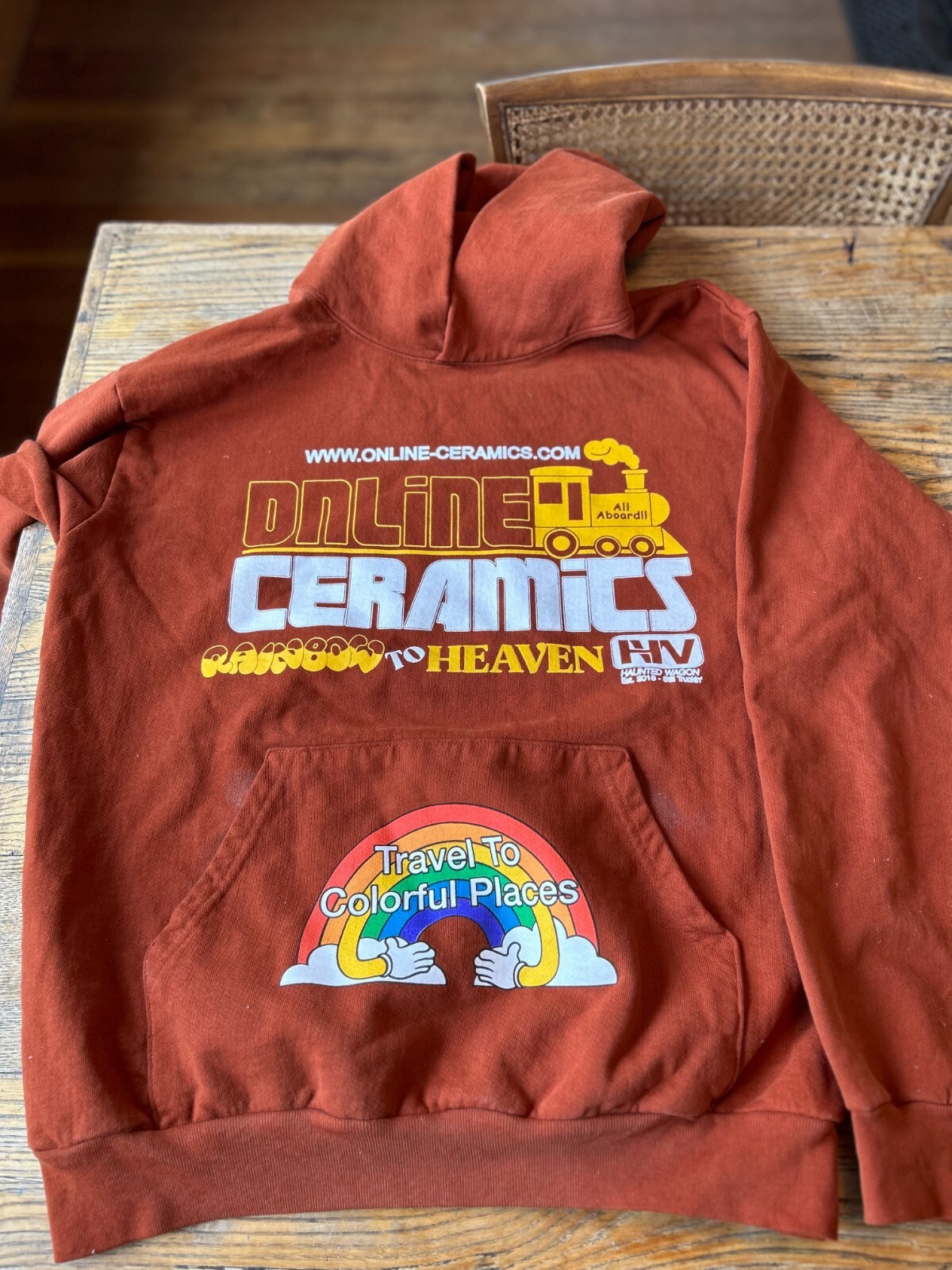 Online Ceramics Rainbow to Heaven Haunted Wagon Hoodie Sweatshirt sz L-image