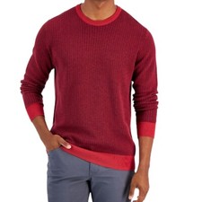 Club Room Men  s Ribbed Dark Red Striped Classic Crewneck Sweater Size Small NEW