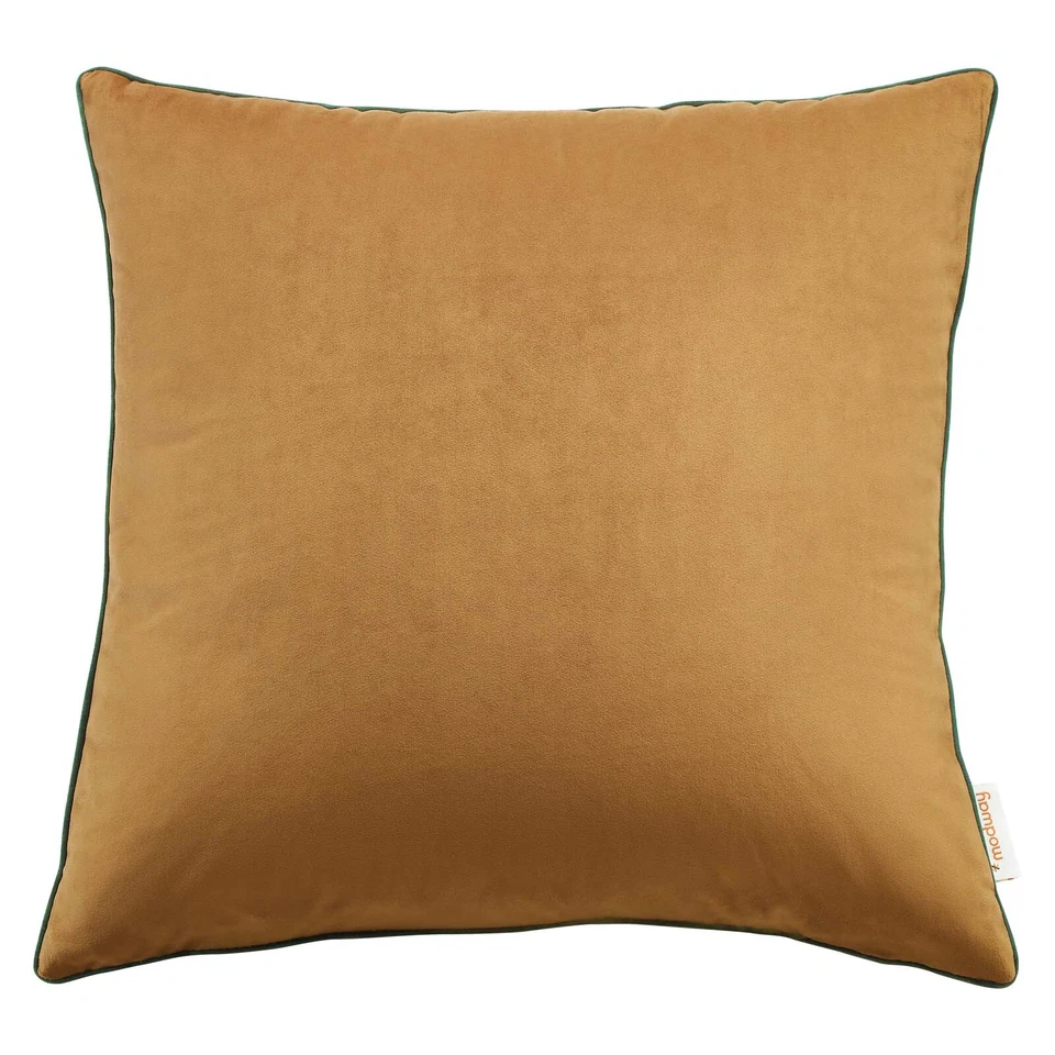Modway Accentuate 20" Performance Velvet Accent Throw Pillow in Cognac Green - Image 2 of 4