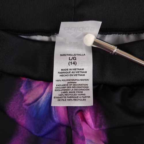 Adidas Jogger Pants Girls Large 14 Black Purple Floral Tricot Pull On Athleisure - Picture 4 of 14