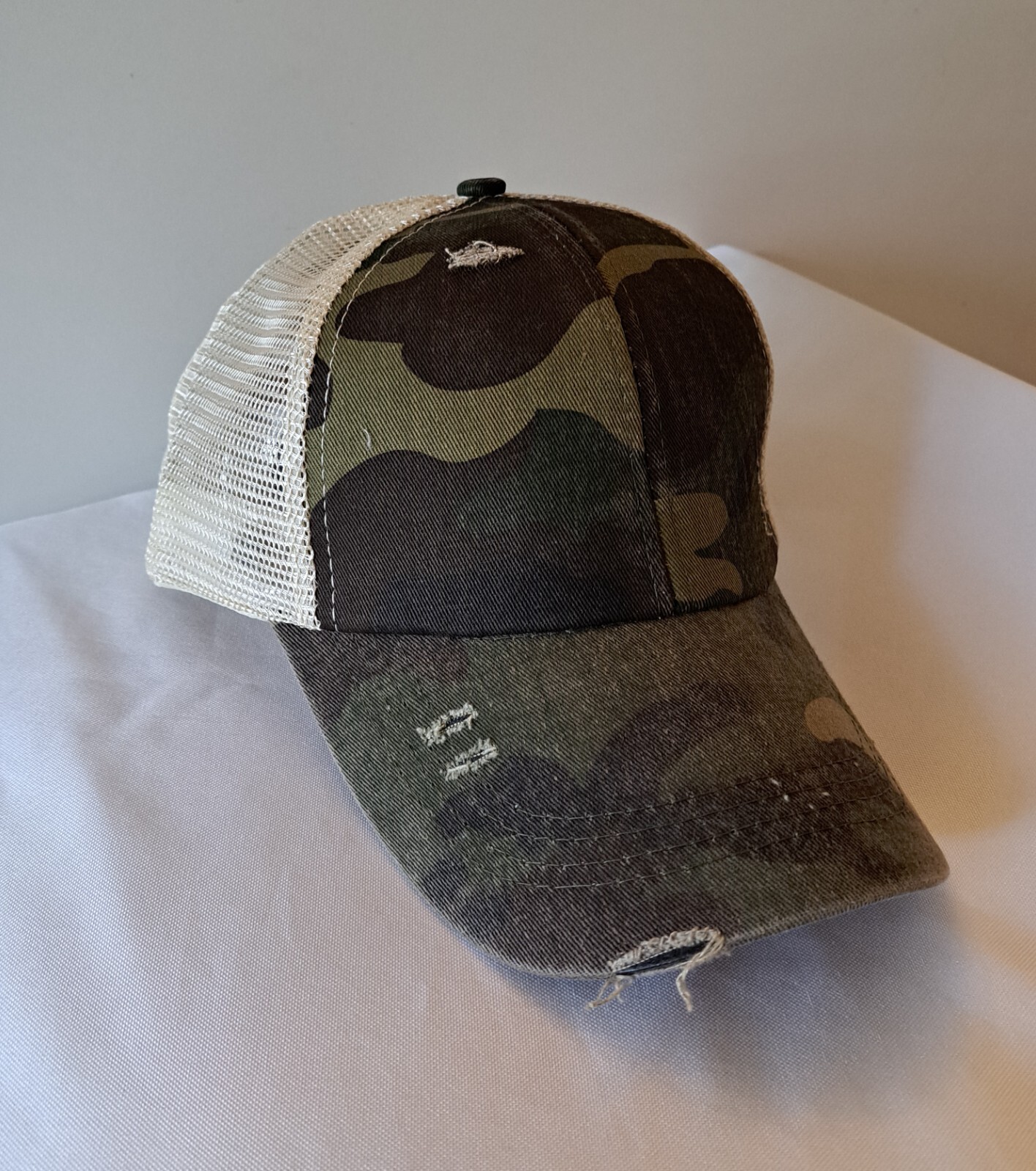 Berretto donna denim lavato incrociato fascia elastica maglia coda di cavallo maglia pony cap