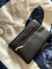 BLCK 2zipperLeather Small Coin Holder Change Purse Zipper Key Card Wallet